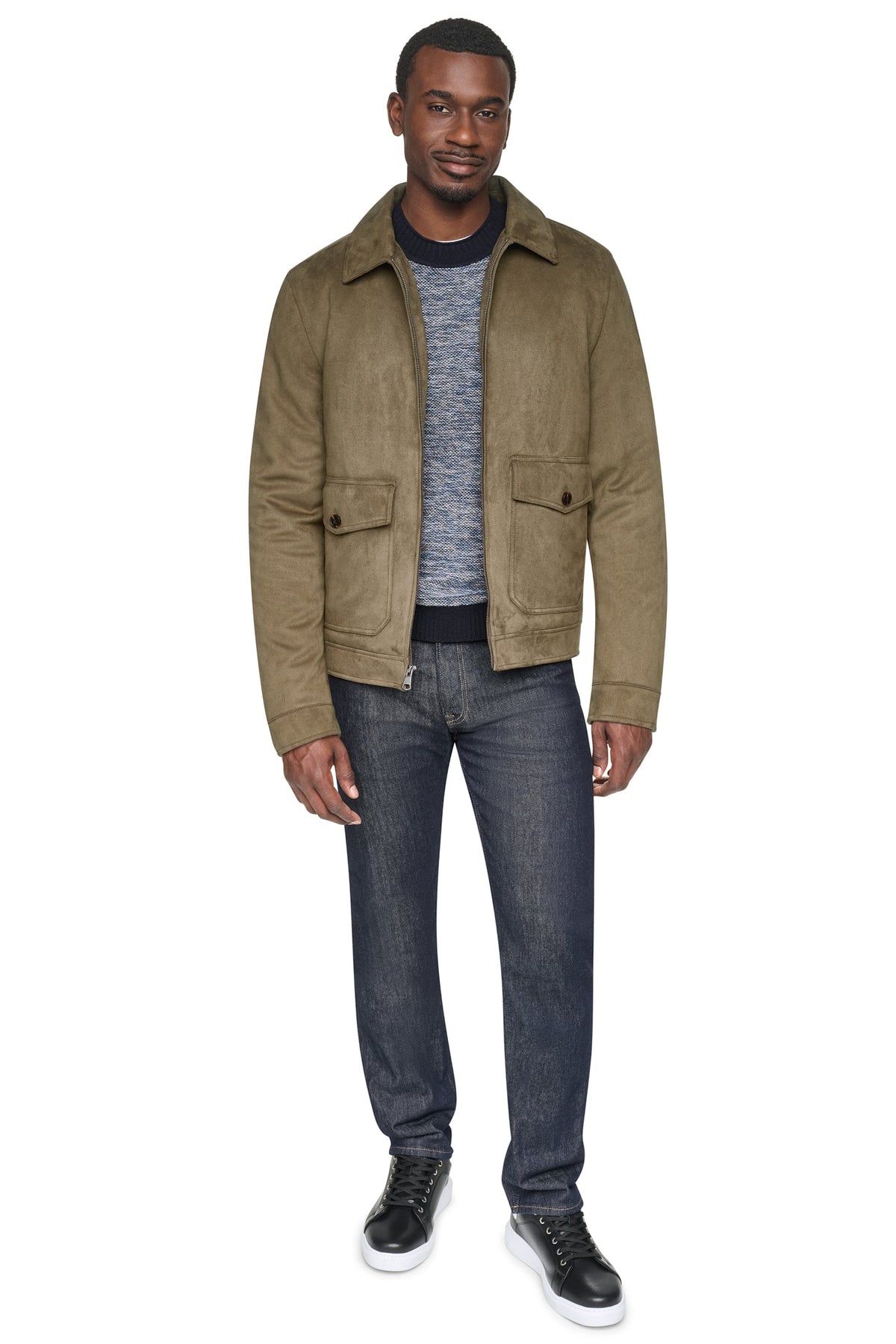 Olive DKNY FAUX SUEDE TRUCKER JACKET