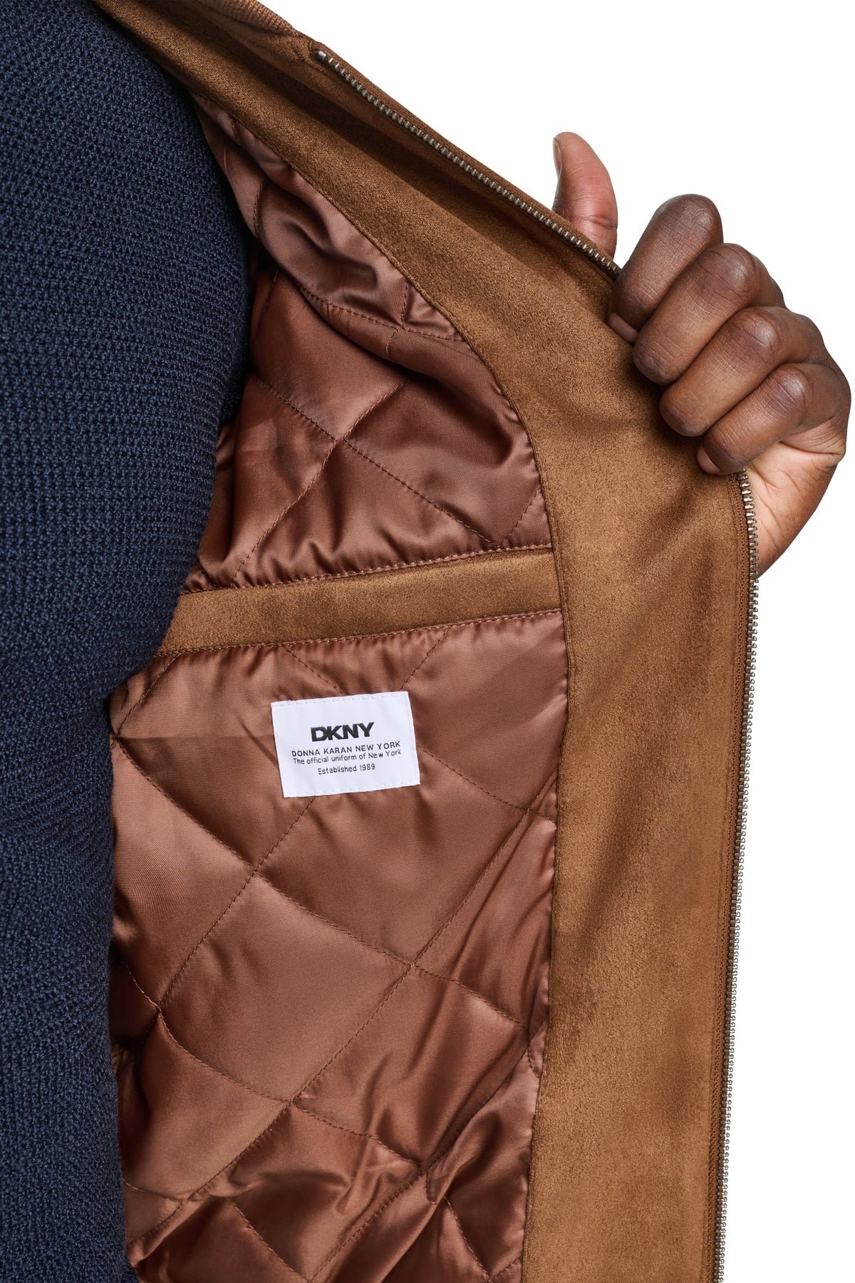Cognac DKNY FAUX SUEDE BOMBER JACKET