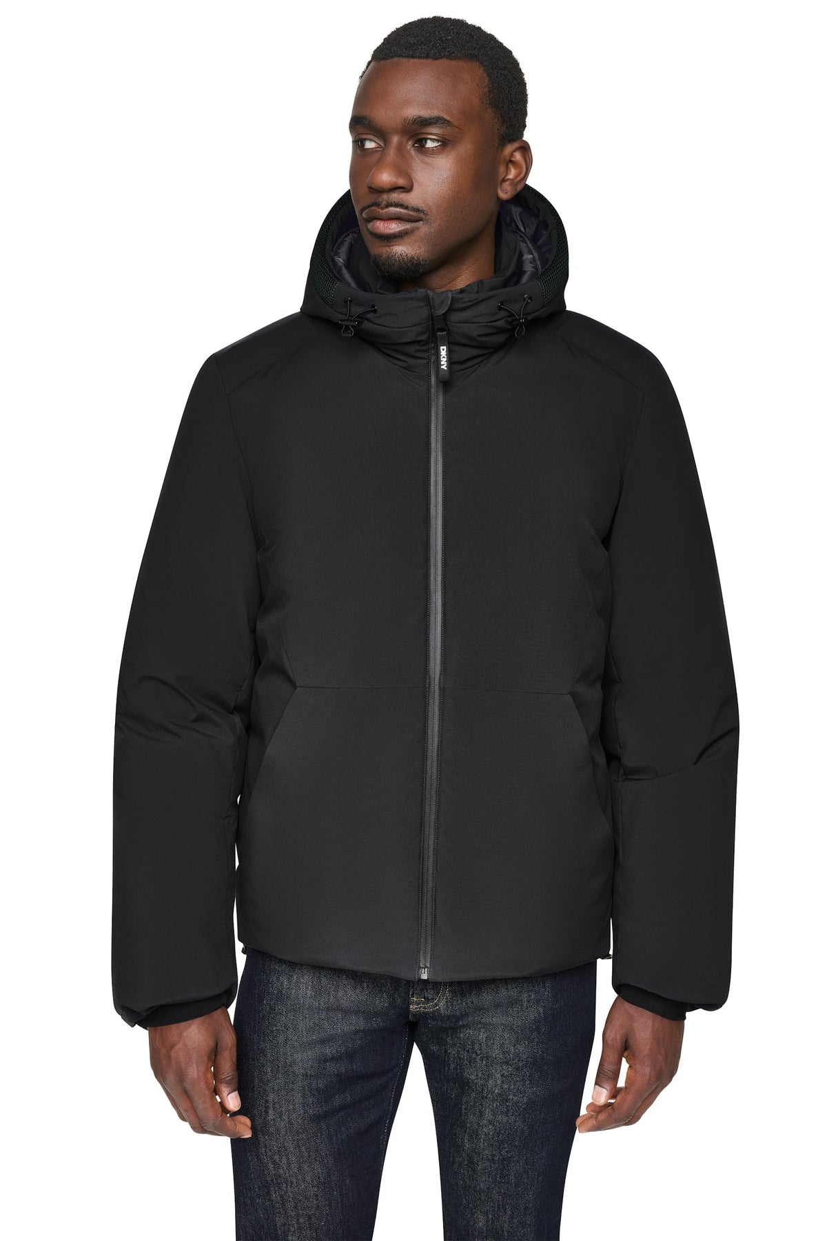 Black DKNY HOODED PUFFER JACKET