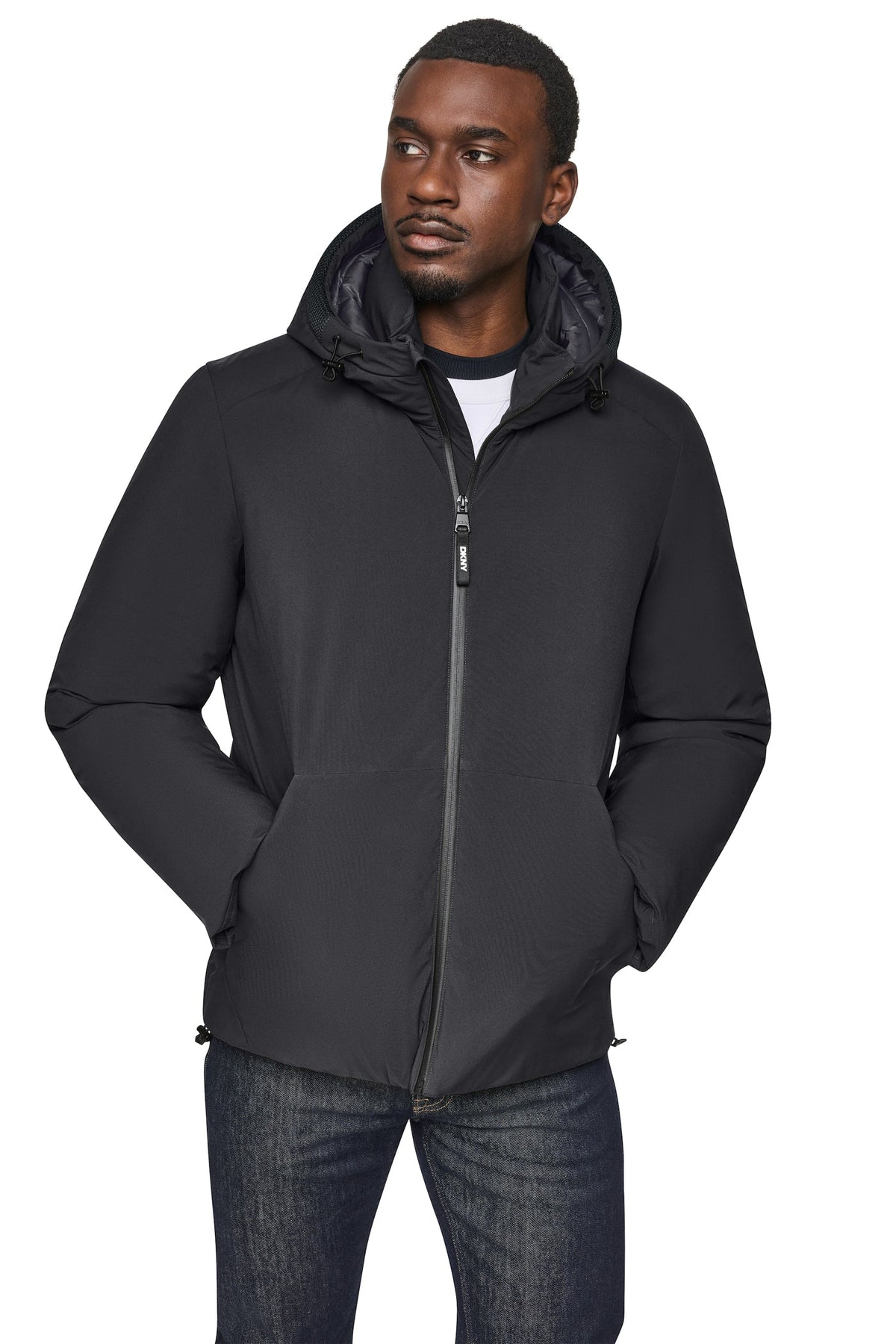 Black DKNY HOODED PUFFER JACKET