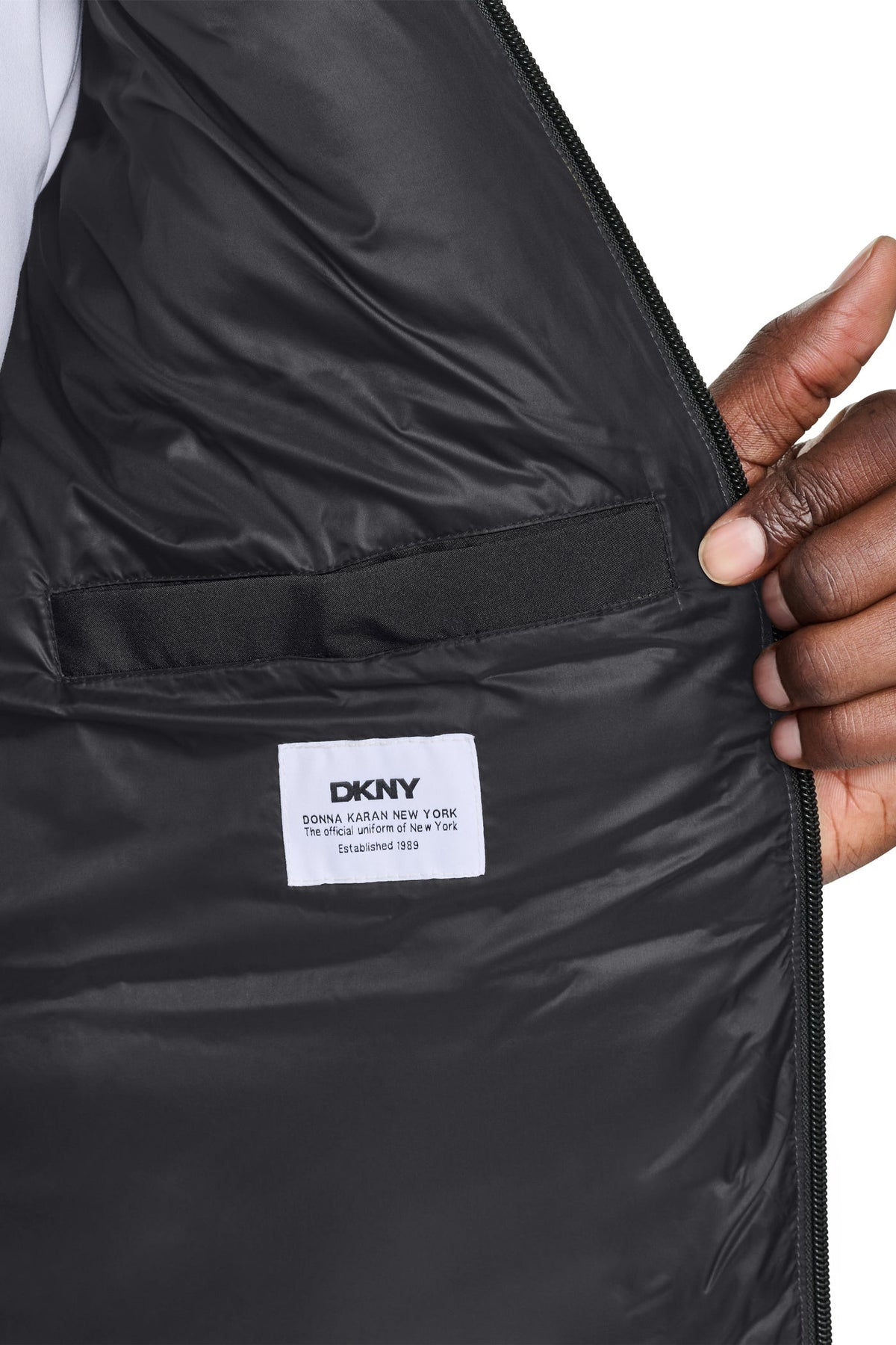 Black DKNY HOODED PUFFER JACKET