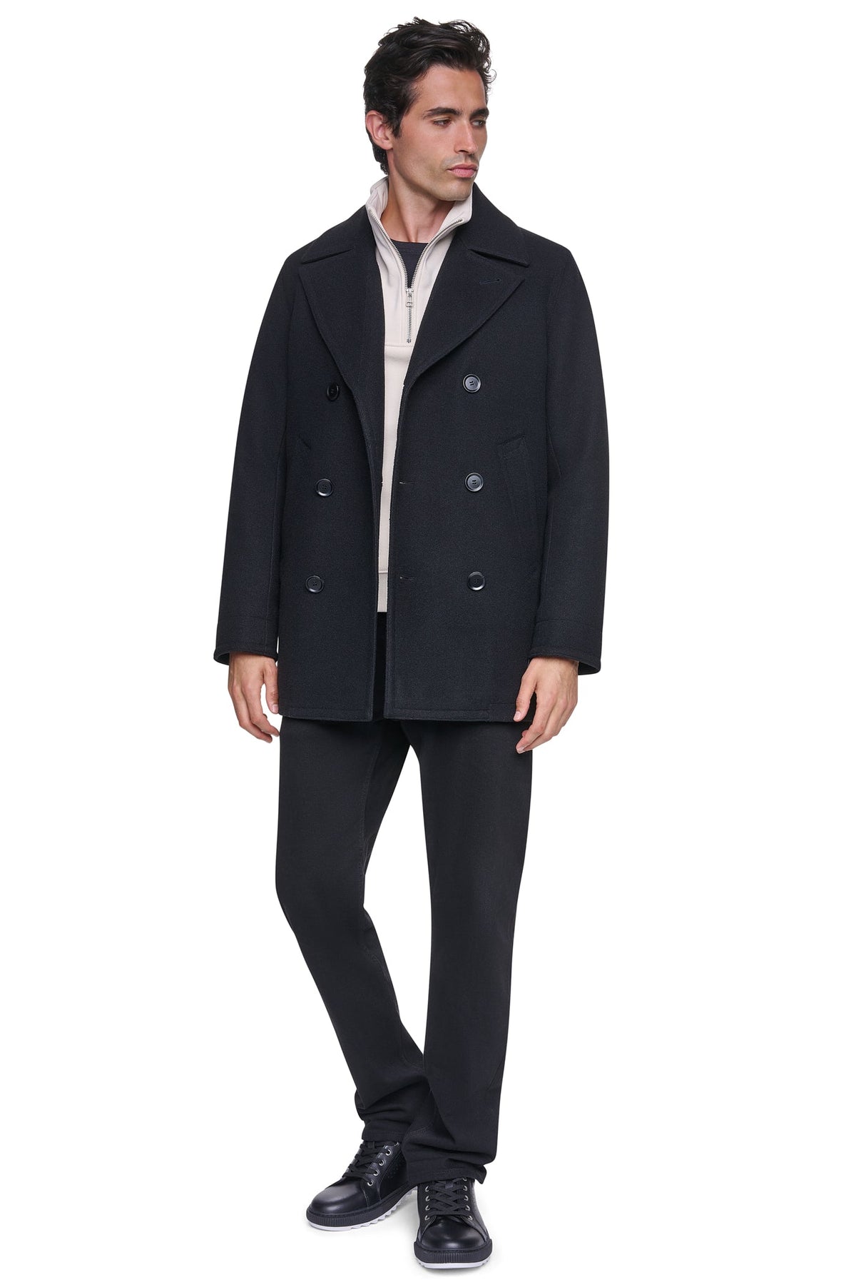 Black DKNY FAUX WOOL PEACOAT