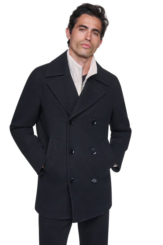 Black DKNY FAUX WOOL PEACOAT