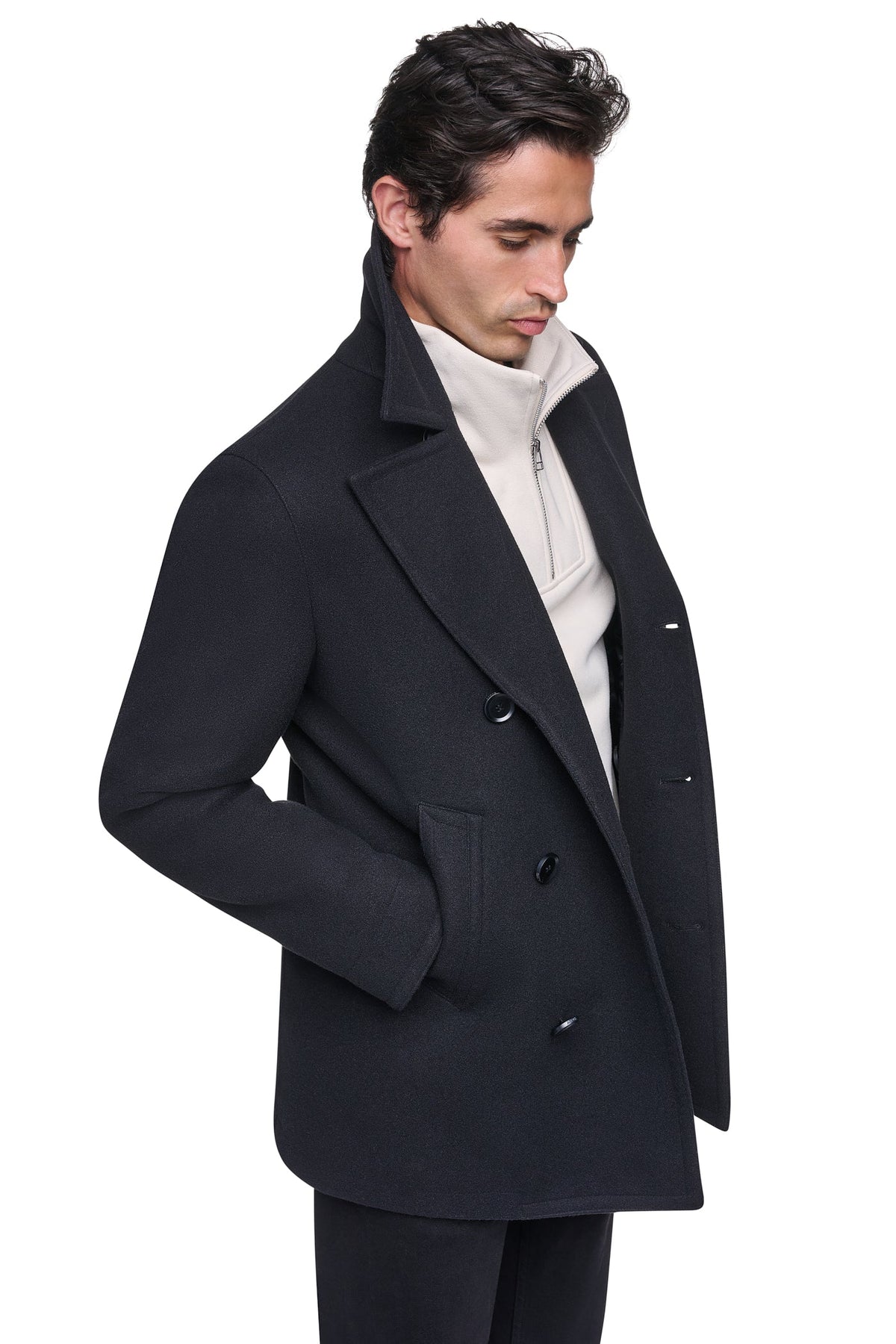 Black DKNY FAUX WOOL PEACOAT