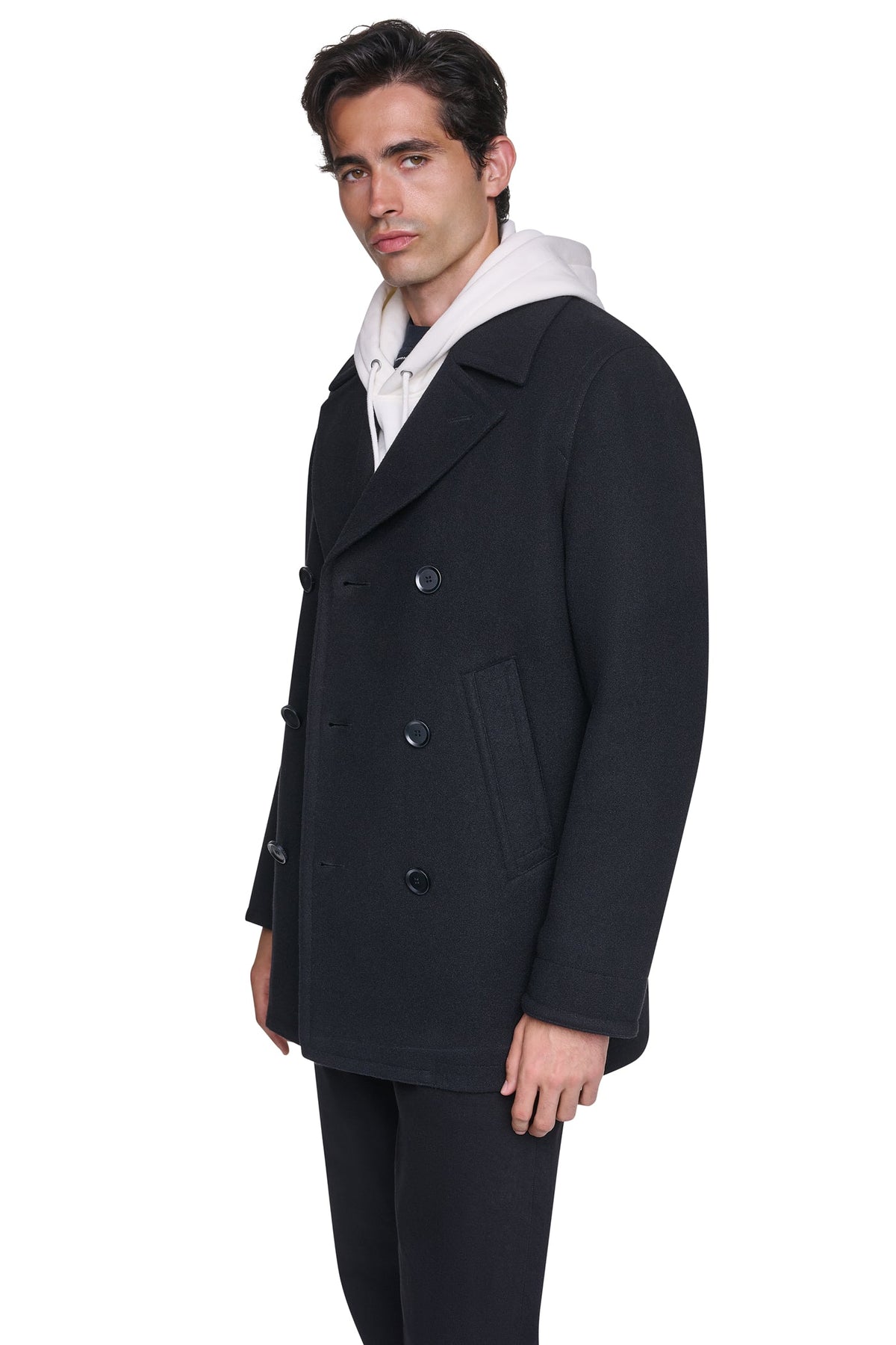 Black DKNY FAUX WOOL PEACOAT