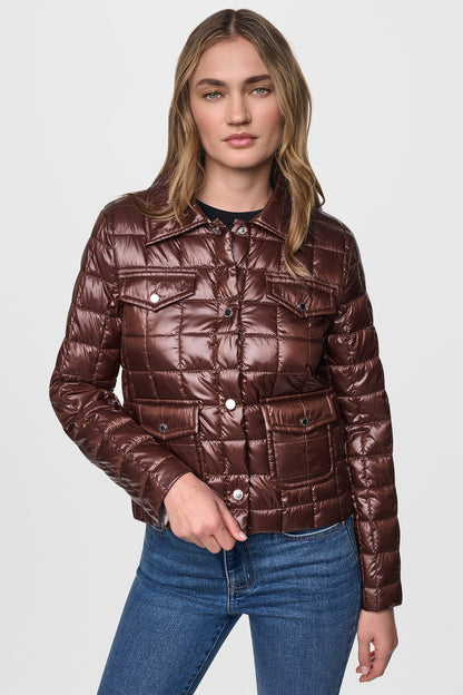 Metallic Crocodile DKNY BOX QUILT PUFFER JACKET
