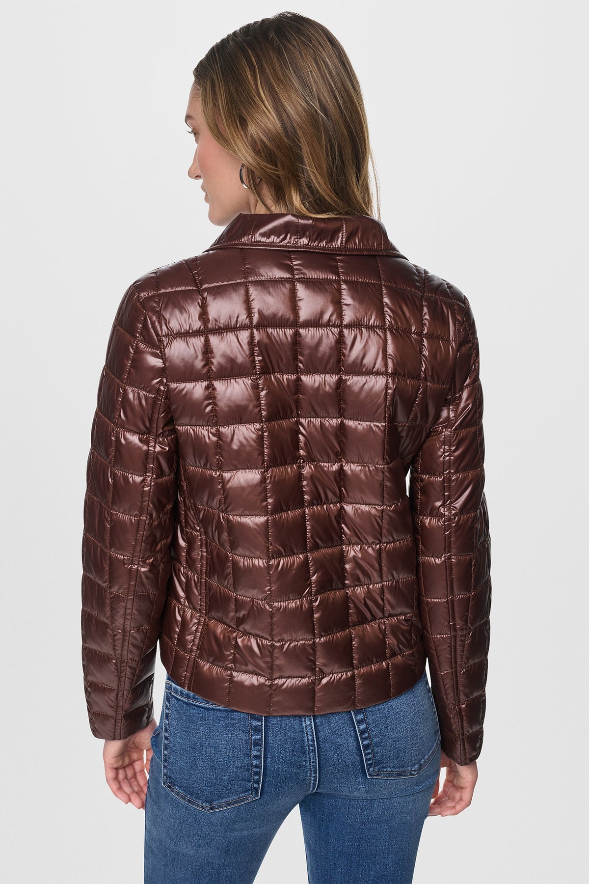 Metallic Crocodile DKNY BOX QUILT PUFFER JACKET