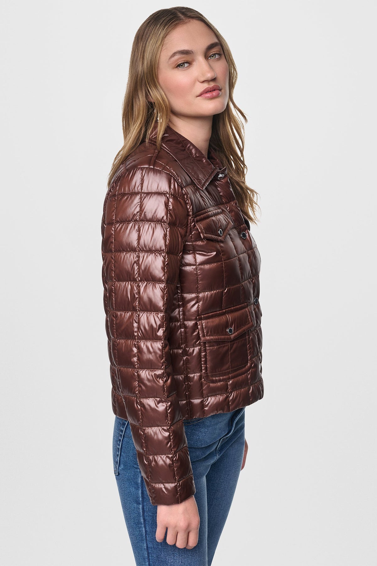 Metallic Crocodile DKNY BOX QUILT PUFFER JACKET