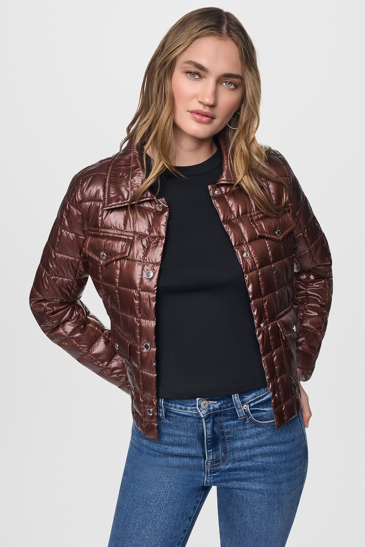 Metallic Crocodile DKNY BOX QUILT PUFFER JACKET