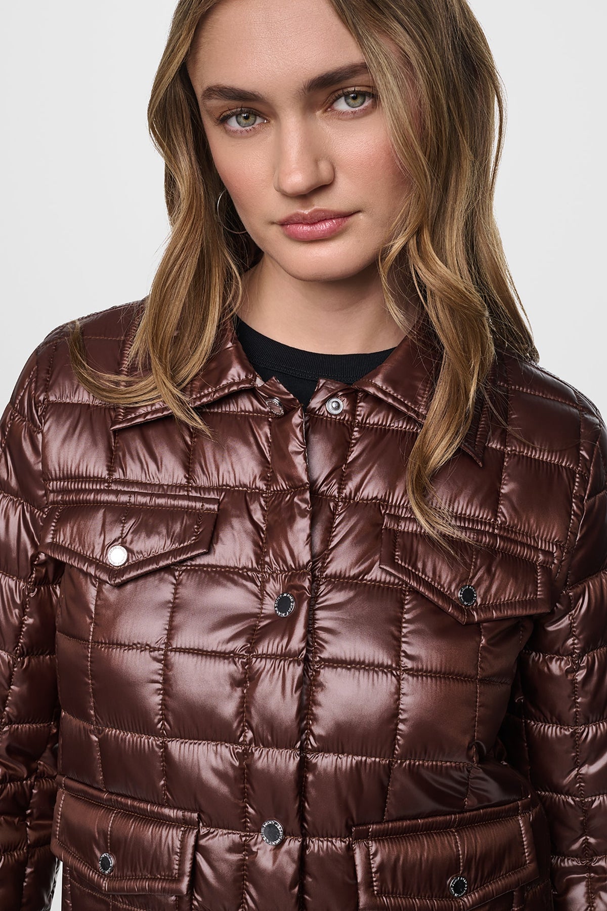 Metallic Crocodile DKNY BOX QUILT PUFFER JACKET