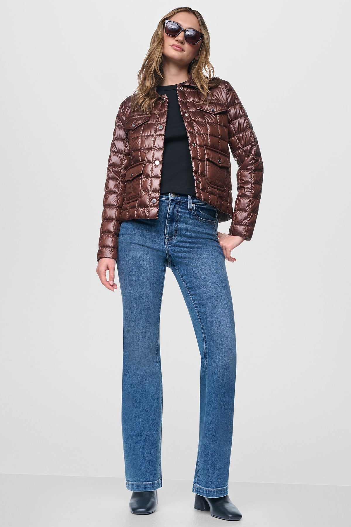 Metallic Crocodile DKNY BOX QUILT PUFFER JACKET
