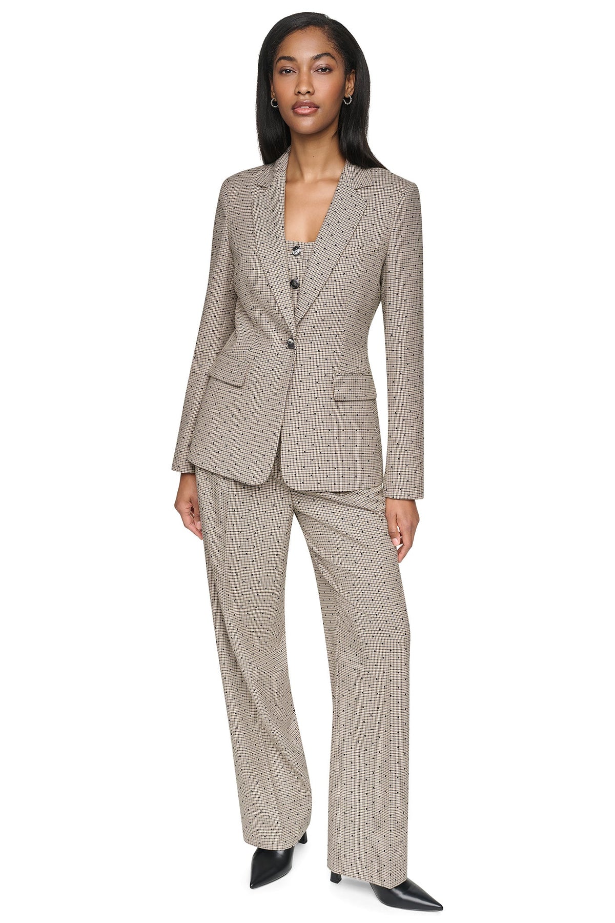 Travertine/Black DKNY ONE BUTTON COLLAR BLAZER