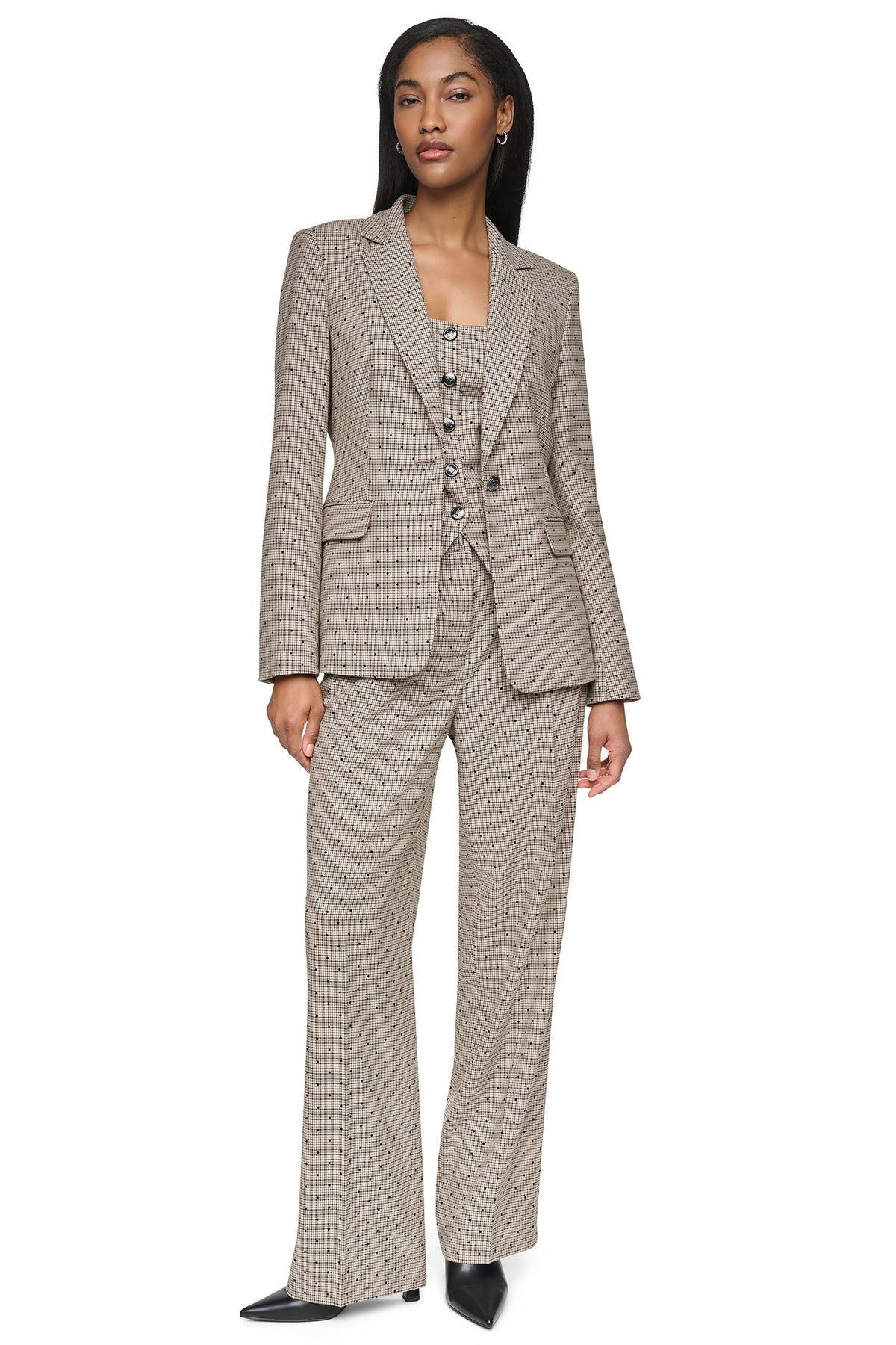 Travertine/Black DKNY ONE BUTTON COLLAR BLAZER