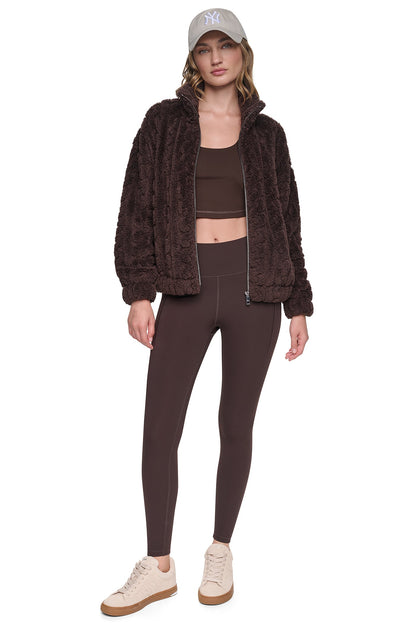 Espresso DKNY CABLE SHERPA FULL ZIP JACKET