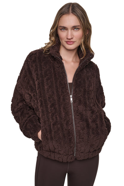 Espresso DKNY CABLE SHERPA FULL ZIP JACKET