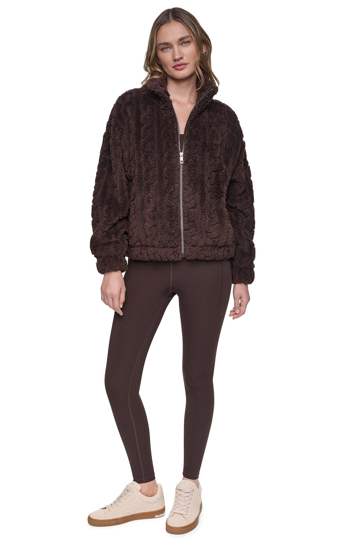 Espresso DKNY CABLE SHERPA FULL ZIP JACKET