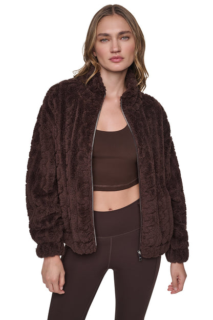 Espresso DKNY CABLE SHERPA FULL ZIP JACKET