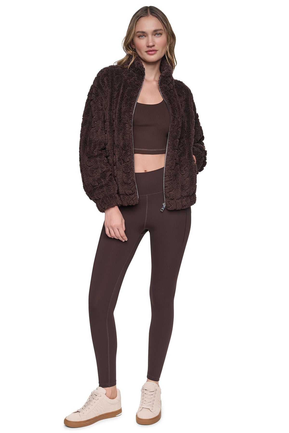 Espresso DKNY CABLE SHERPA FULL ZIP JACKET