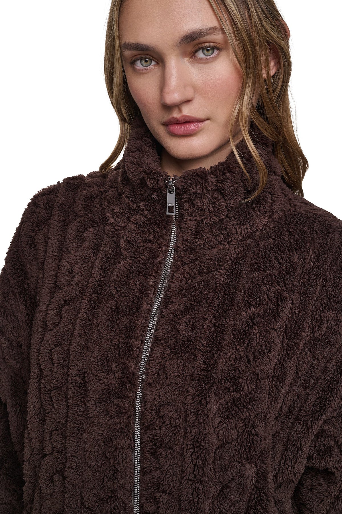 Espresso DKNY CABLE SHERPA FULL ZIP JACKET