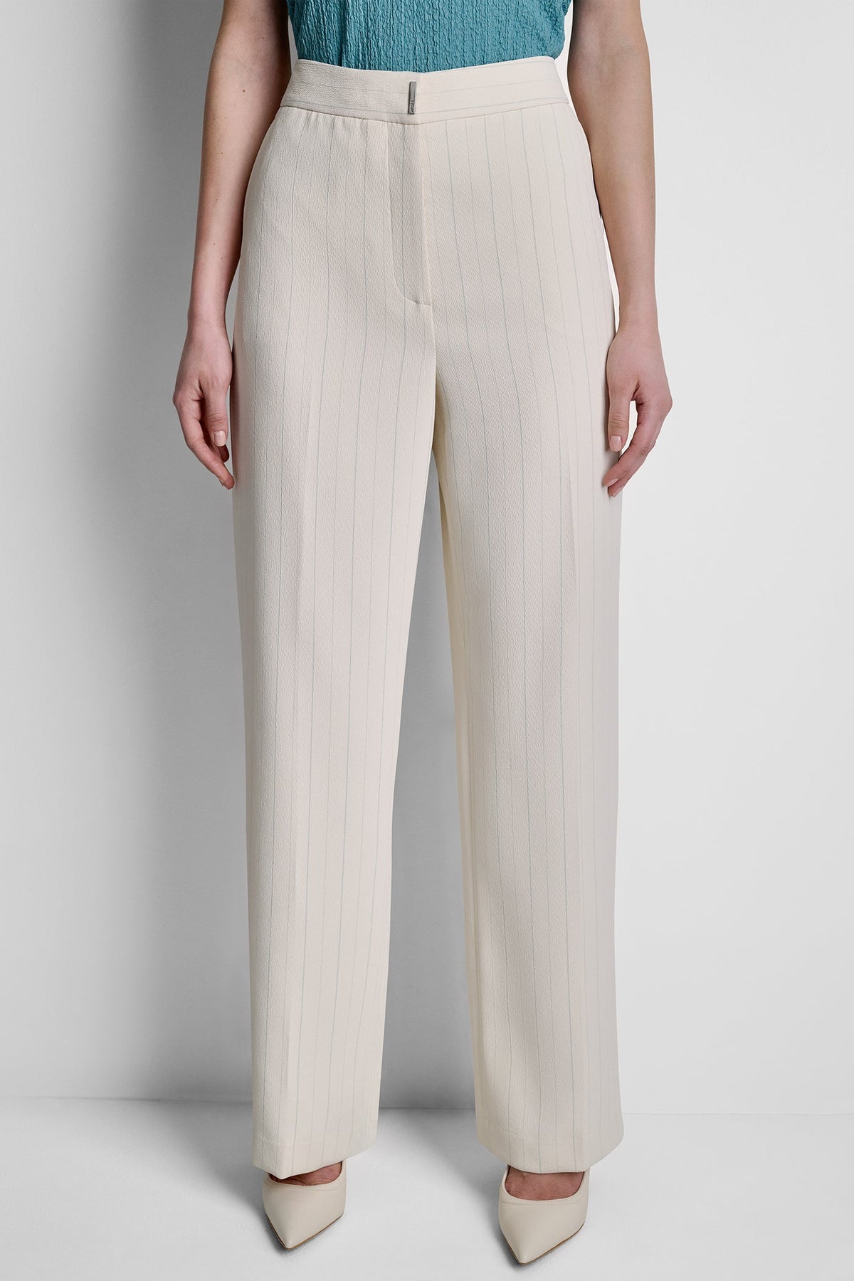 Coconut/Cameo Blue Stripe DKNY MID-RISE PINSTRIPE PANT
