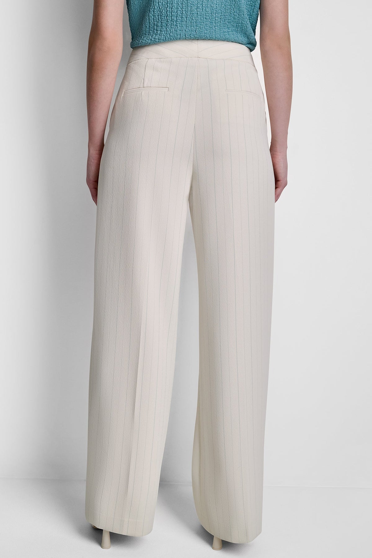 Coconut/Cameo Blue Stripe DKNY MID-RISE PINSTRIPE PANT