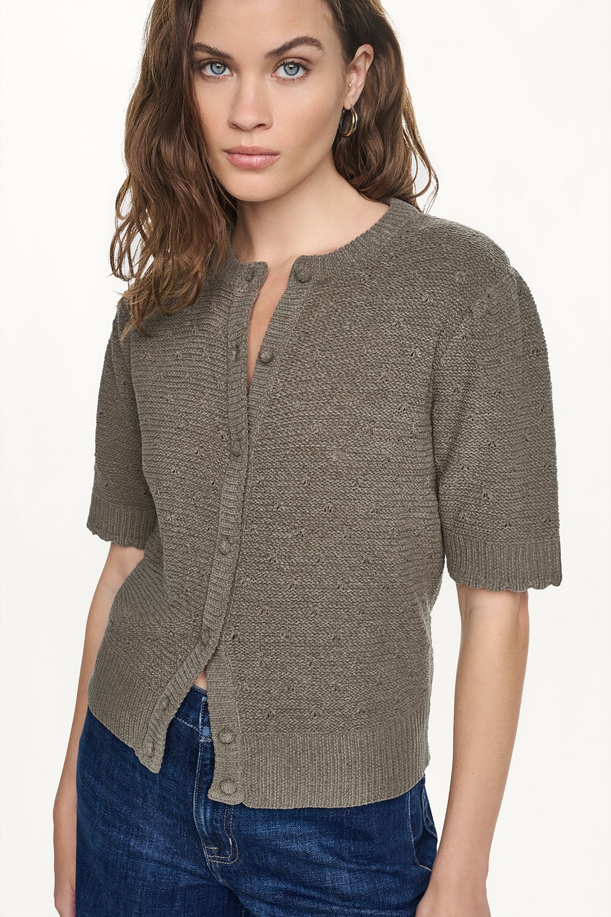 Claret DKNY ELBOW SLEEVE CHENILLE CARDIGAN