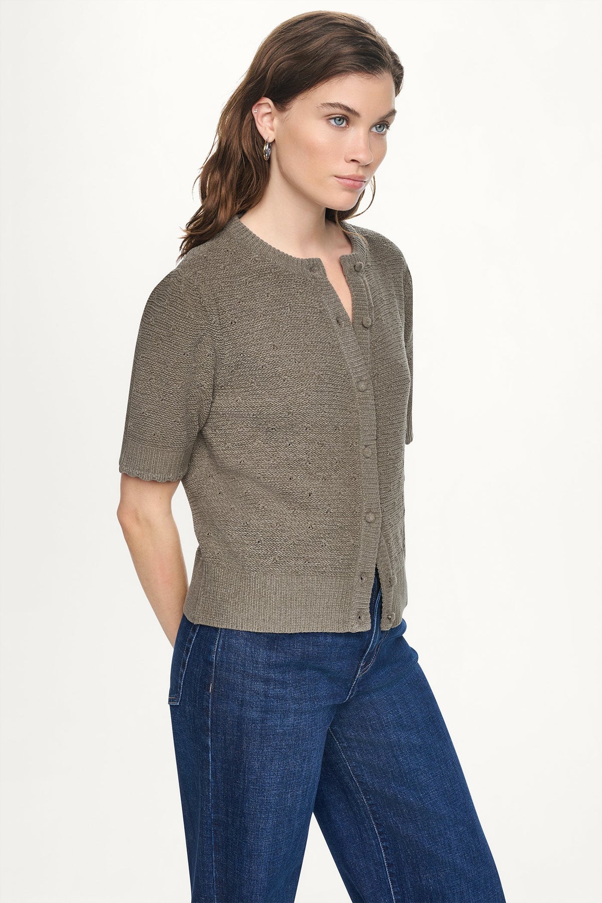 Claret DKNY ELBOW SLEEVE CHENILLE CARDIGAN