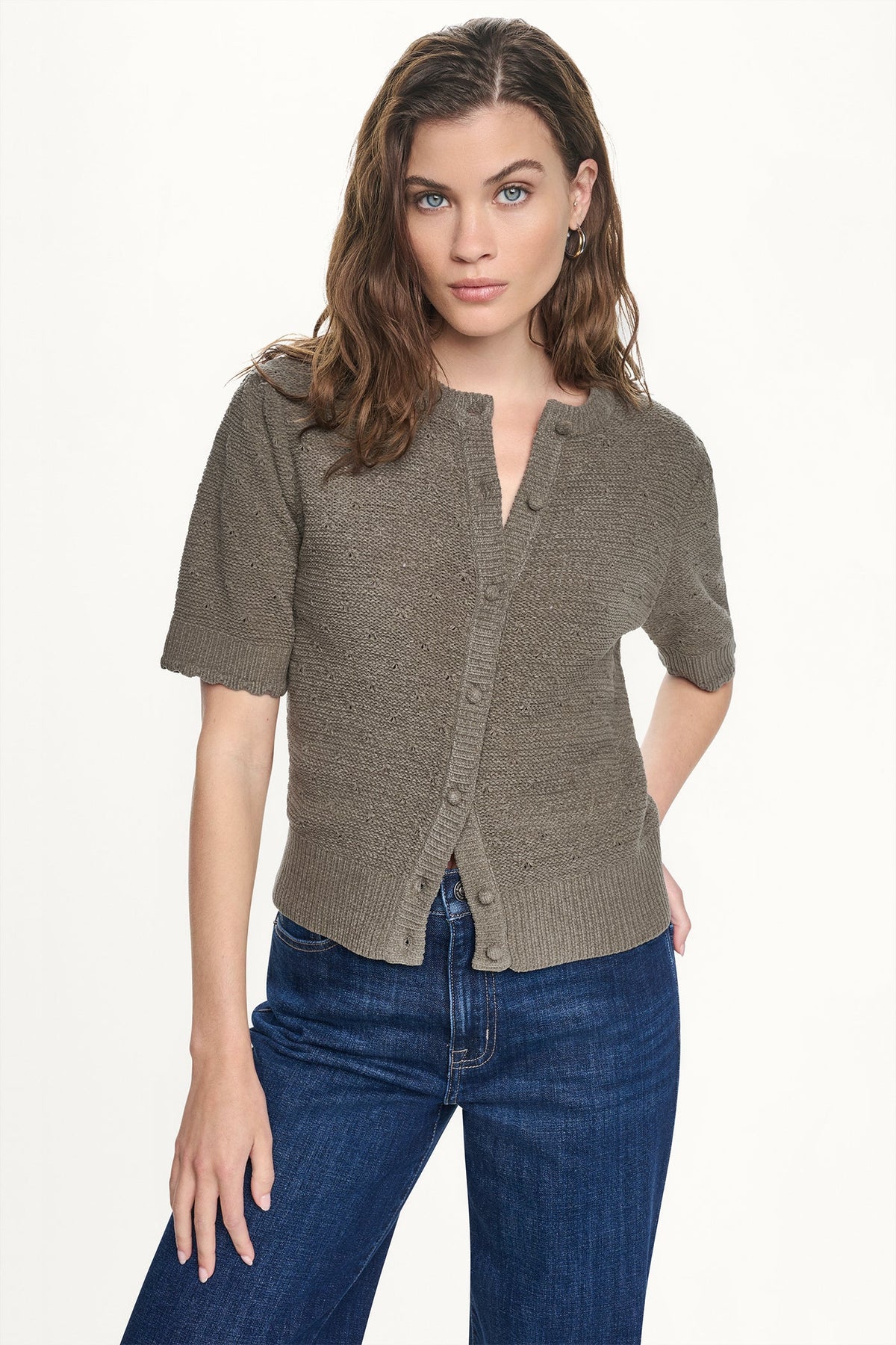 Claret DKNY ELBOW SLEEVE CHENILLE CARDIGAN