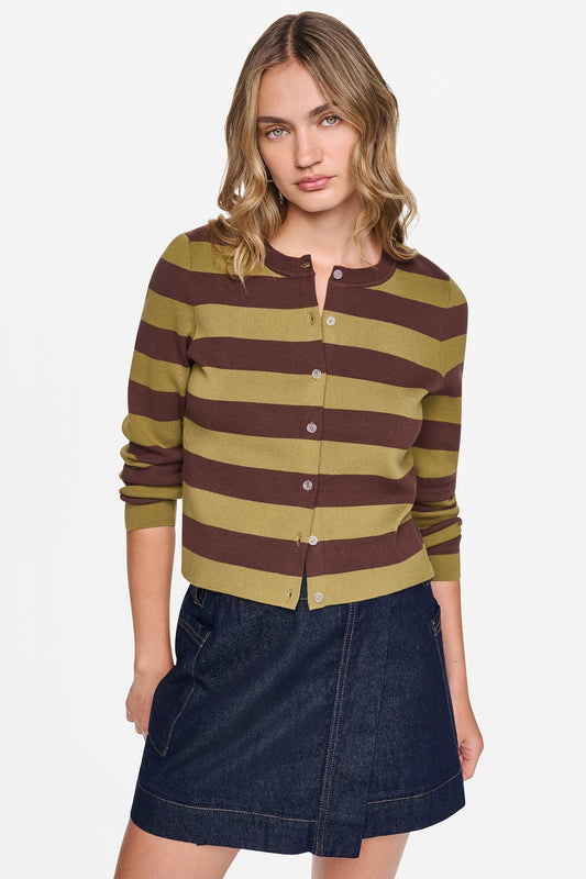 Chestnut/Blush Pink DKNY CROPPED STRIPED CARDIGAN