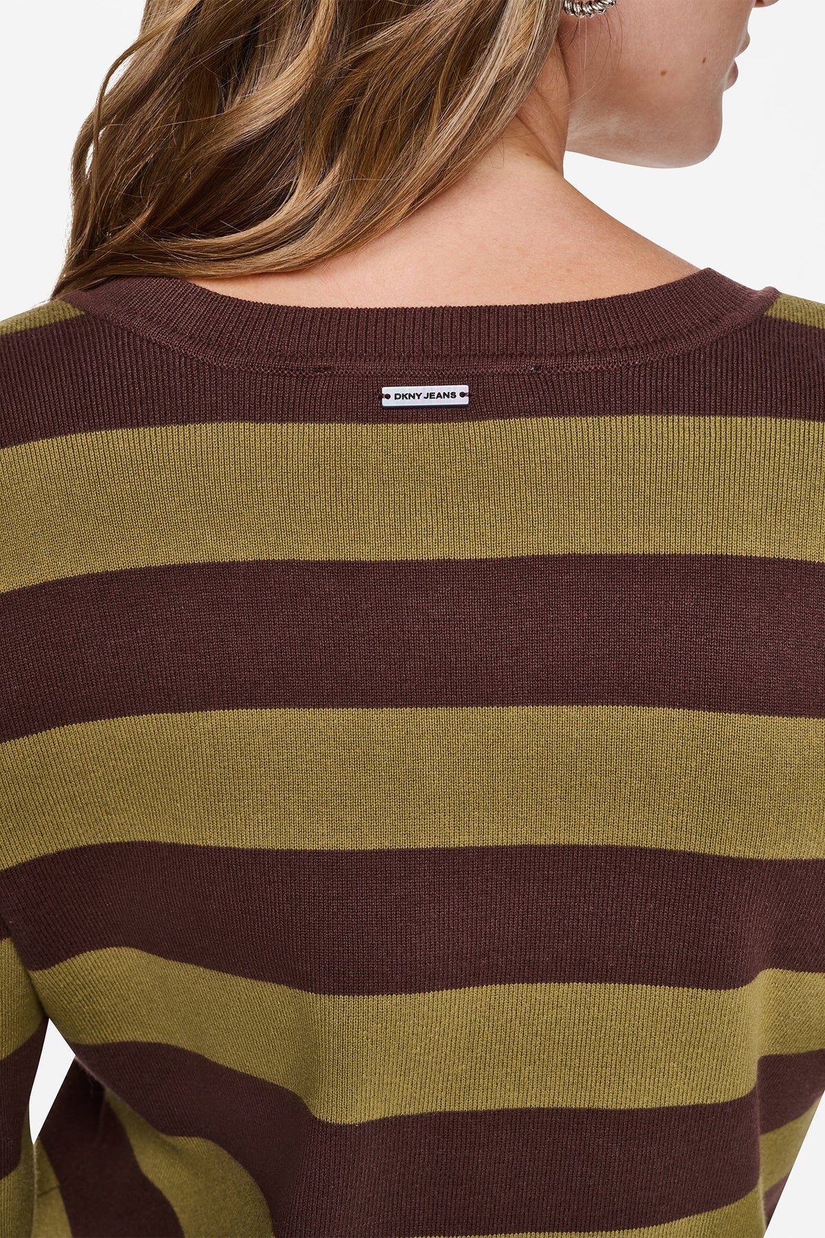 Chestnut/Blush Pink DKNY CROPPED STRIPED CARDIGAN