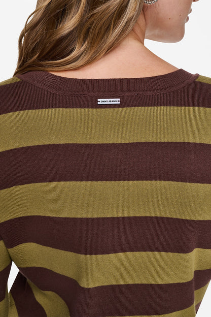 Chestnut/Blush Pink DKNY CROPPED STRIPED CARDIGAN