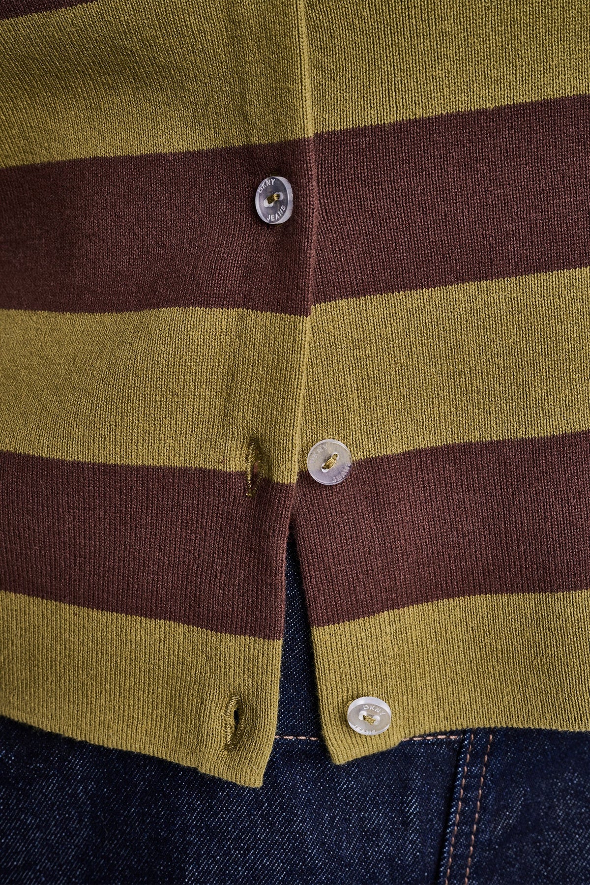 Chestnut/Blush Pink DKNY CROPPED STRIPED CARDIGAN