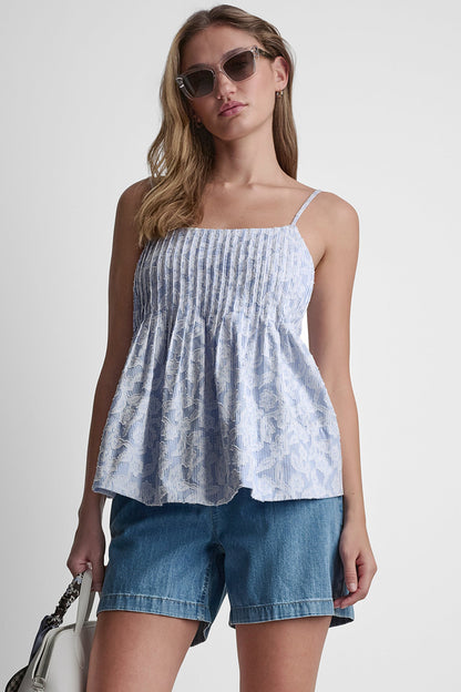 Blue/White DKNY FLORAL JACQUARD TANK TOP