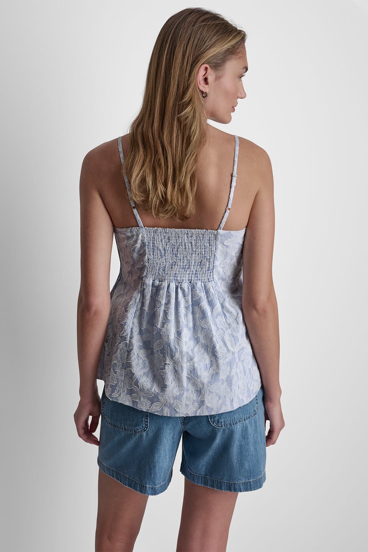Blue/White DKNY FLORAL JACQUARD TANK TOP
