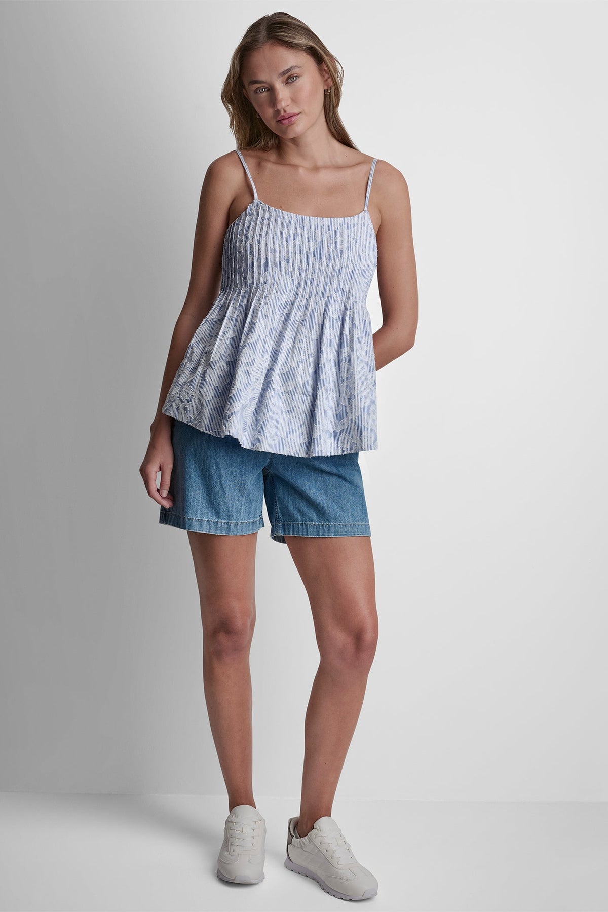 Blue/White DKNY FLORAL JACQUARD TANK TOP