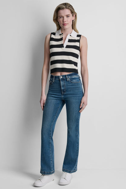 Travertine/Punch/White DKNY STRIPED SLEVELESS POLO SWEATER