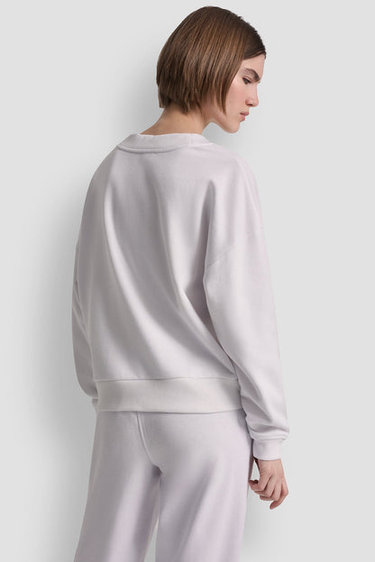 White DKNY METALLIC BUBBLE LOGO V-NECK PULLOVER
