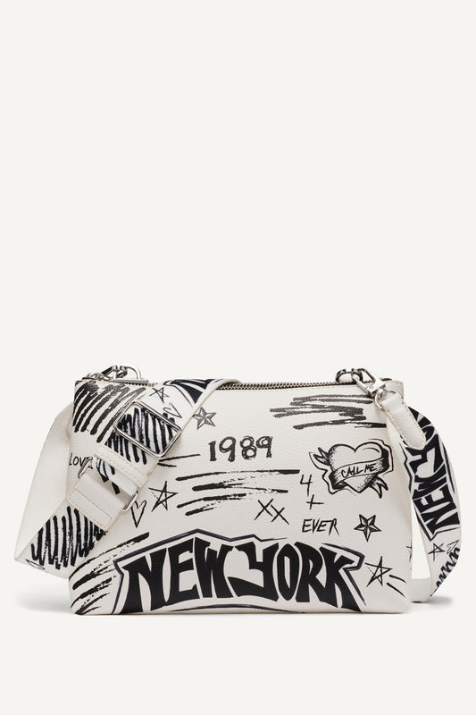 Marshmallow DKNY TINSLEY GRAFFITI LOGO CROSSBODY