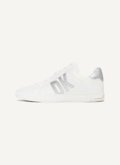 WHITE/SILVER DKNY ABENI LOGO LOW-TOP SNEAKER