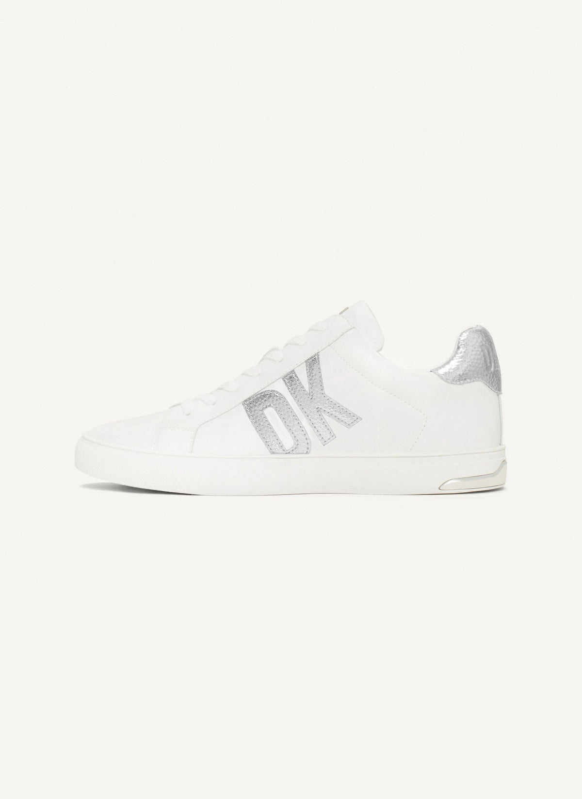 WHITE/SILVER DKNY ABENI LOGO LOW-TOP SNEAKER