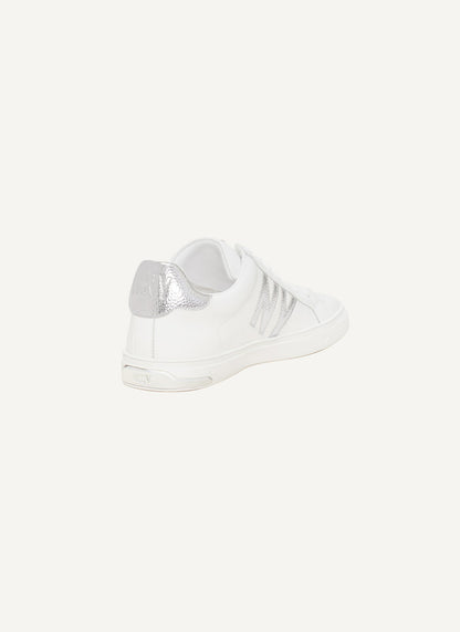 WHITE/SILVER DKNY ABENI LOGO LOW-TOP SNEAKER