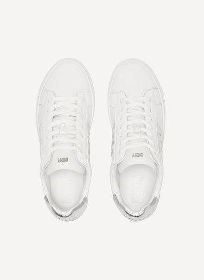 WHITE/SILVER DKNY ABENI LOGO LOW-TOP SNEAKER