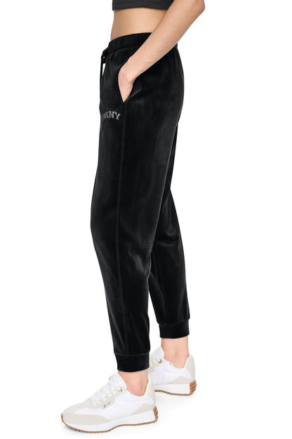 Espresso DKNY VARSITY VELOUR RHINESTONE LOGO MID-RISE JOGGER