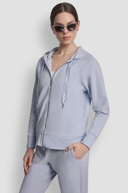 Claret/Silver DKNY TWO-TONE LOGO DRAWSTRING HOODIE