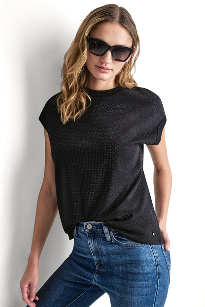 Black DKNY RHINESTONE EMBELLISHED TANK TOP