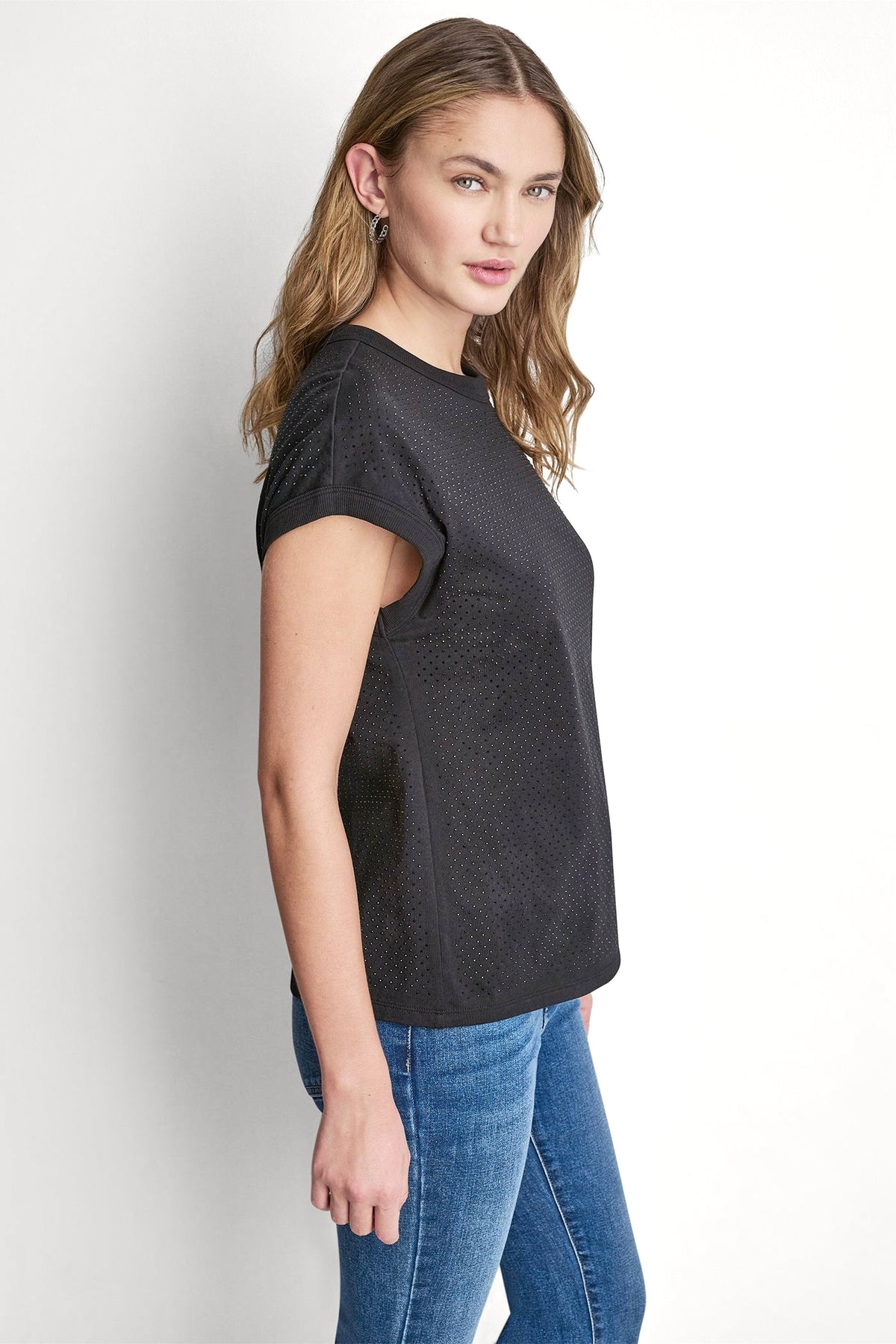 Black DKNY RHINESTONE EMBELLISHED TANK TOP