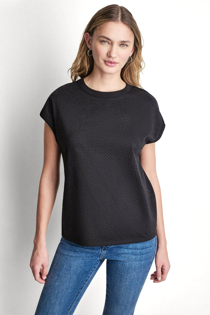Black DKNY RHINESTONE EMBELLISHED TANK TOP