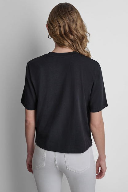 Black DKNY CRYSTAL BORDER LOGO GRAPHIC TEE