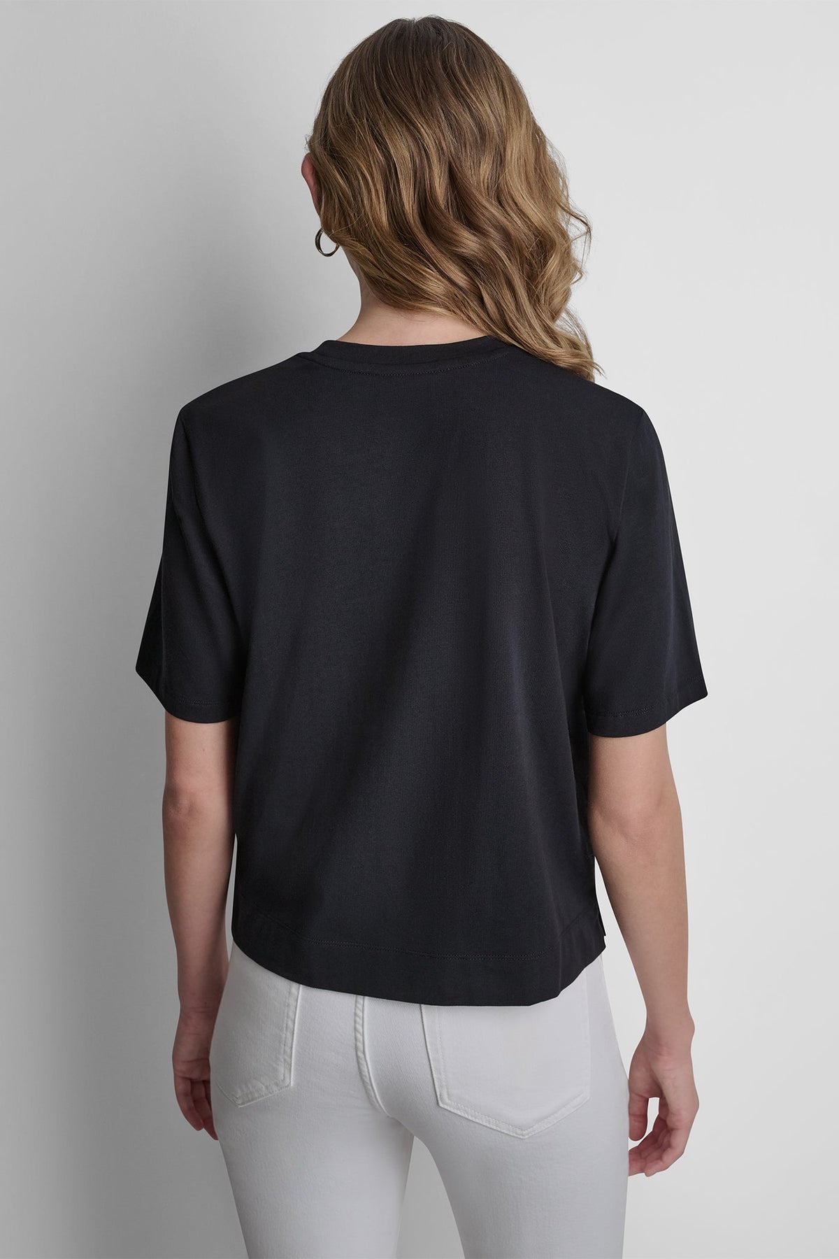 Black DKNY CRYSTAL BORDER LOGO GRAPHIC TEE