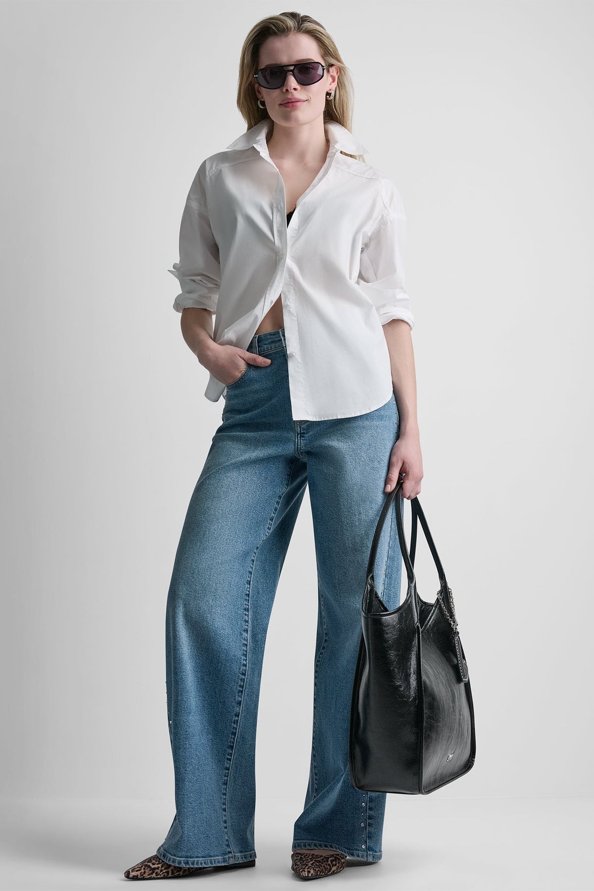 White DKNY BUTTON FRONT SHIRT WITH FITTED BACK